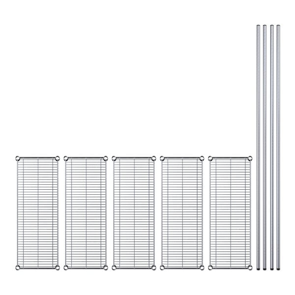 A Regency chrome wire shelving kit with several metal racks and rods.