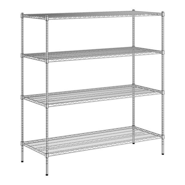 A wireframe of a Regency chrome wire shelving unit with three shelves.