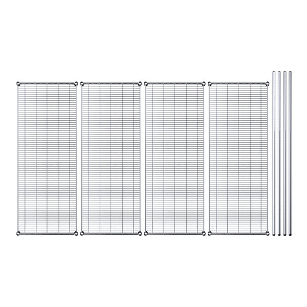 A set of metal wire mesh panels and poles.