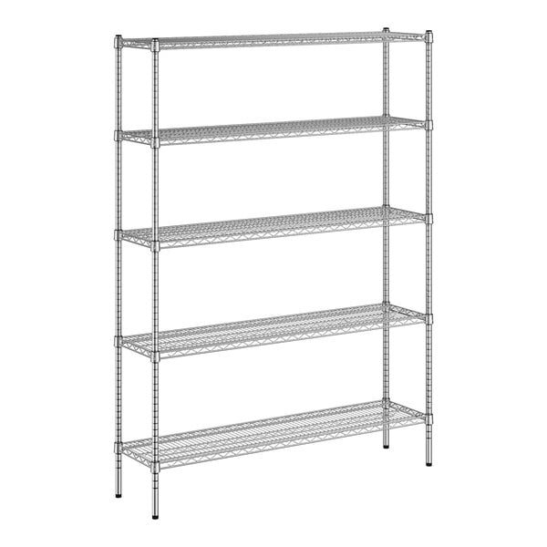 A white wireframe of a Regency 5-shelf chrome wire shelving unit.