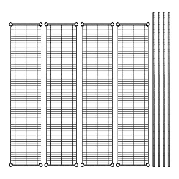A Regency black wire shelving kit with four shelves and posts.