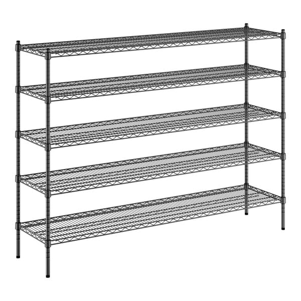 Regency black wire shelving unit with 5 shelves.