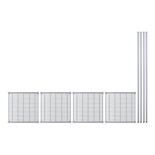 A close-up of a metal grid with metal rods forming a grid.