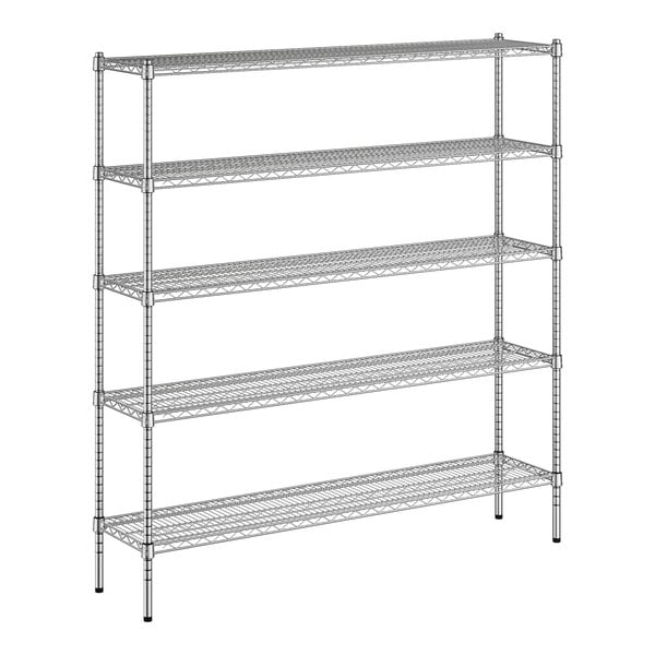 A wireframe of a Regency chrome wire 5-shelf unit with four shelves.