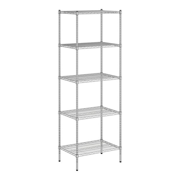 A chrome wire Regency shelving unit with four shelves.