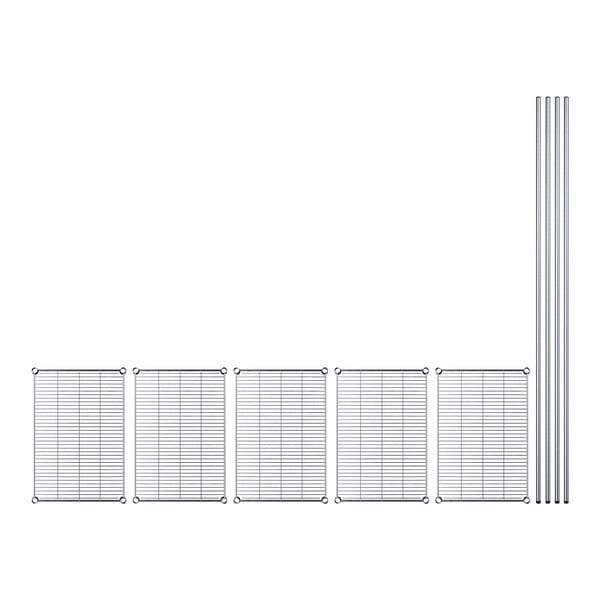 A row of metal poles with several metal panels and a grid.