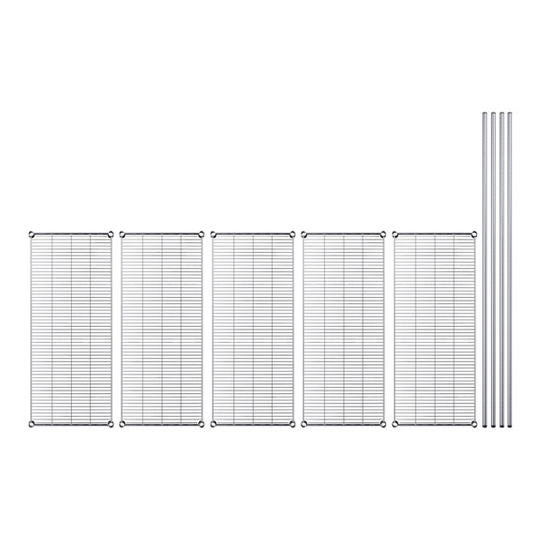 A row of metal poles with wire shelves on them.