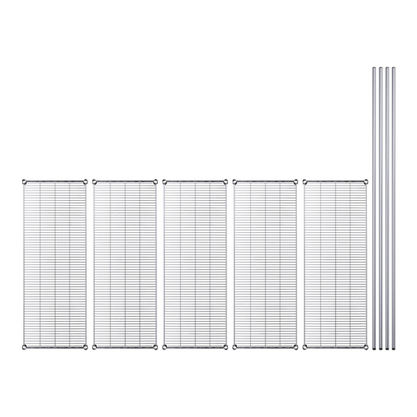 A row of metal panels and poles for Regency wire shelving.