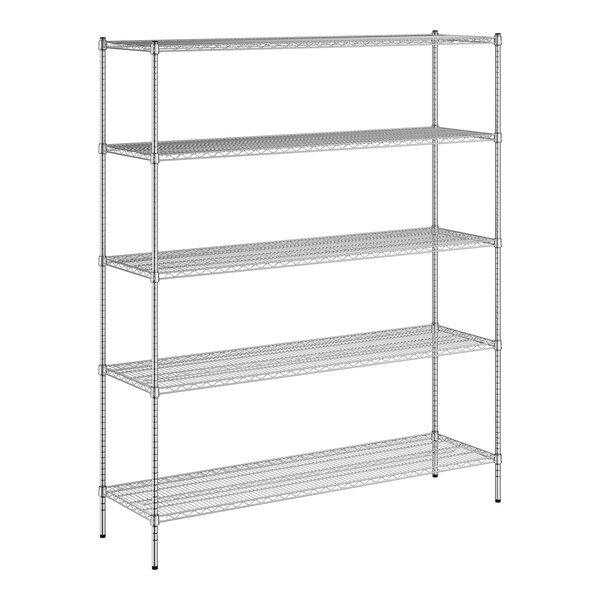 A Regency chrome wire shelving unit with five shelves.