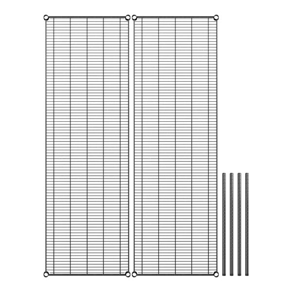 A close-up of a black Regency wire shelf grid.