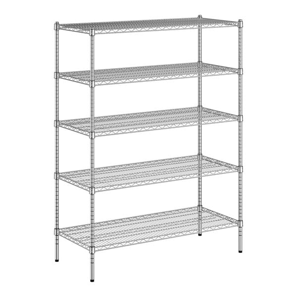 A wireframe of a Regency chrome wire 5-shelf kit.