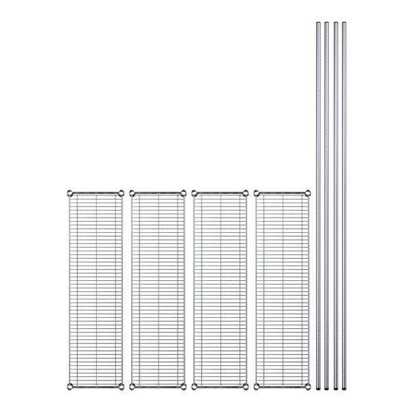 A Regency chrome wire shelving kit with metal shelves and bars.
