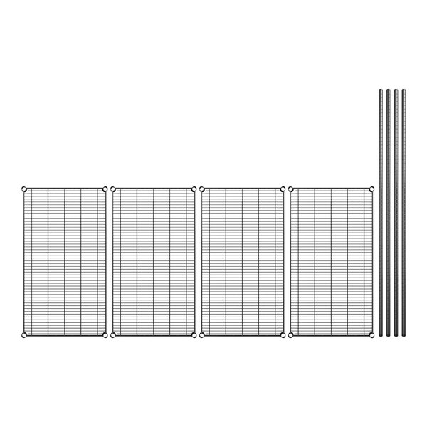 A black wire shelf kit with poles.