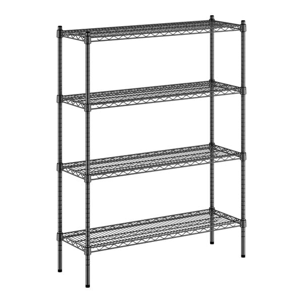 A black wire Regency shelving unit with four shelves.