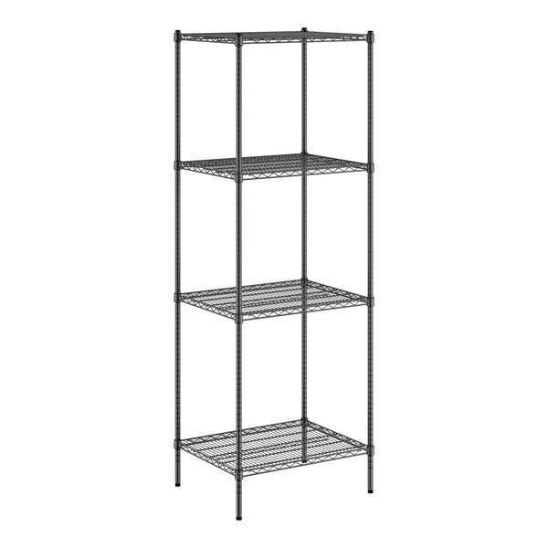 A black wire Regency shelving unit with four shelves.