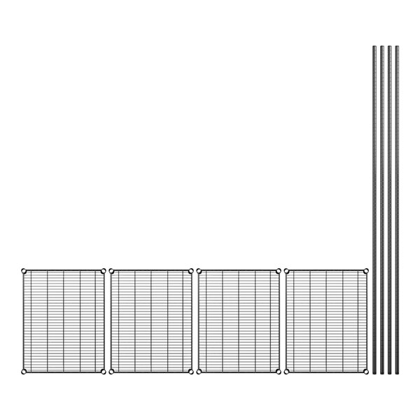 A black wire shelving kit with four shelves.