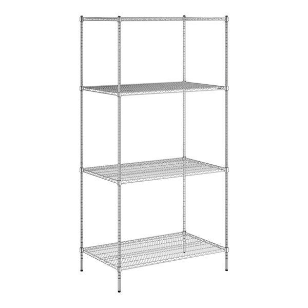 A Regency chrome wire shelving unit with four shelves.