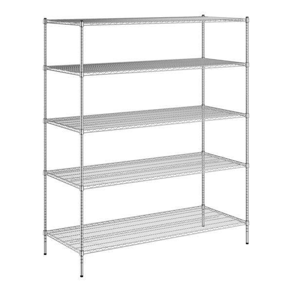 A wireframe of a Regency chrome wire shelving unit with four shelves.