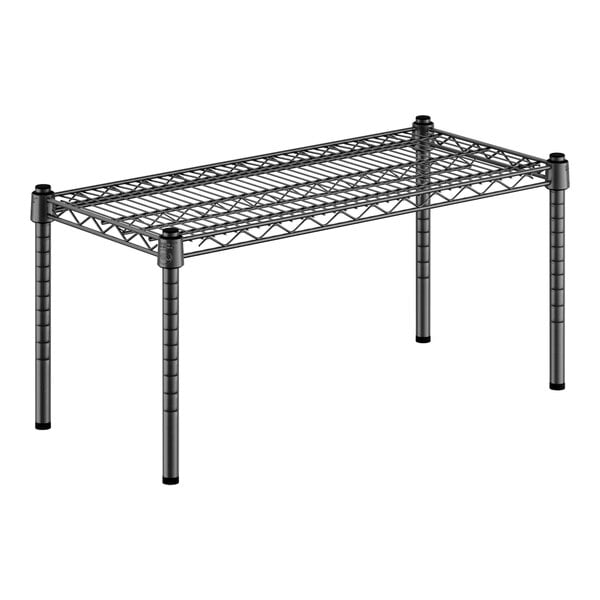 A black metal Regency dunnage shelf with legs.