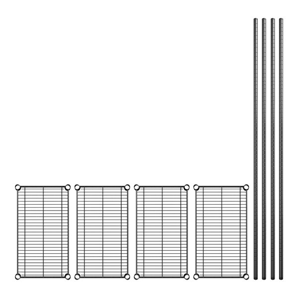 A Regency black wire shelving kit with metal racks and grid shelves.