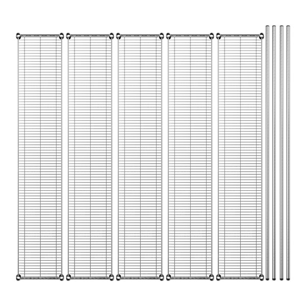 A group of chrome wire shelves.