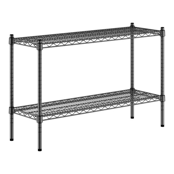 A Regency black metal wire shelving kit with two shelves.