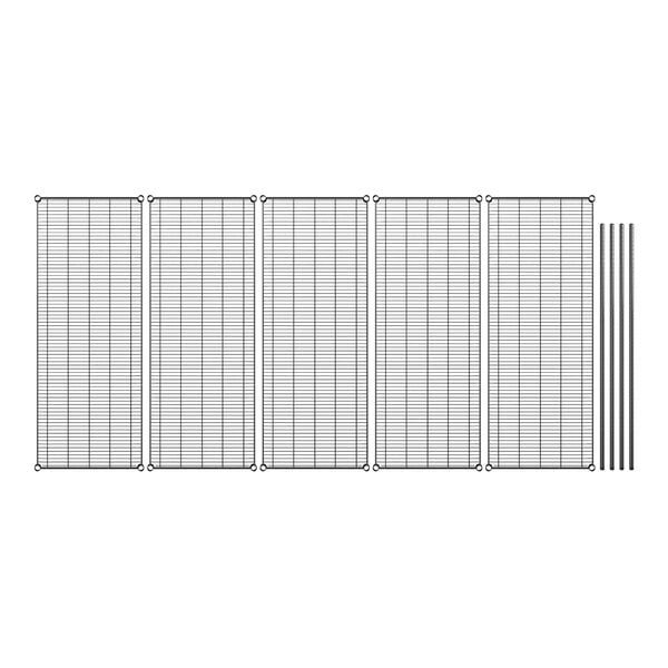 Regency black metal wire shelving kit with black metal grids and poles.