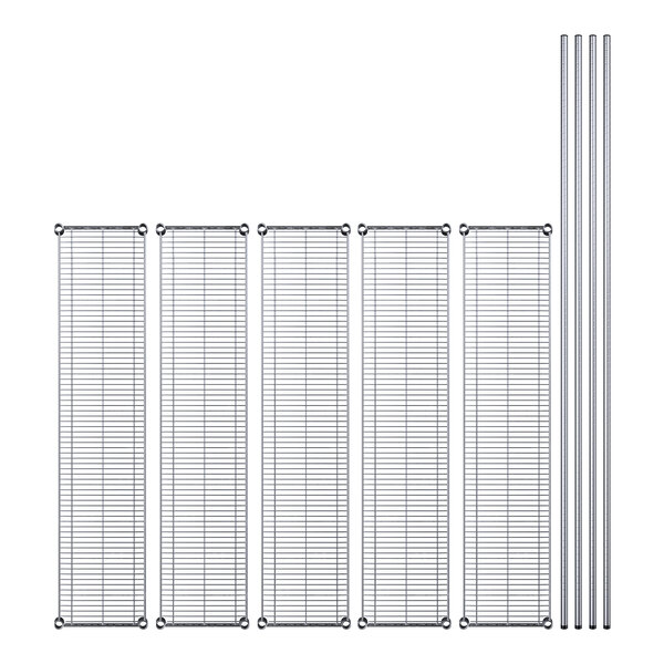 A row of metal shelves with metal rods.