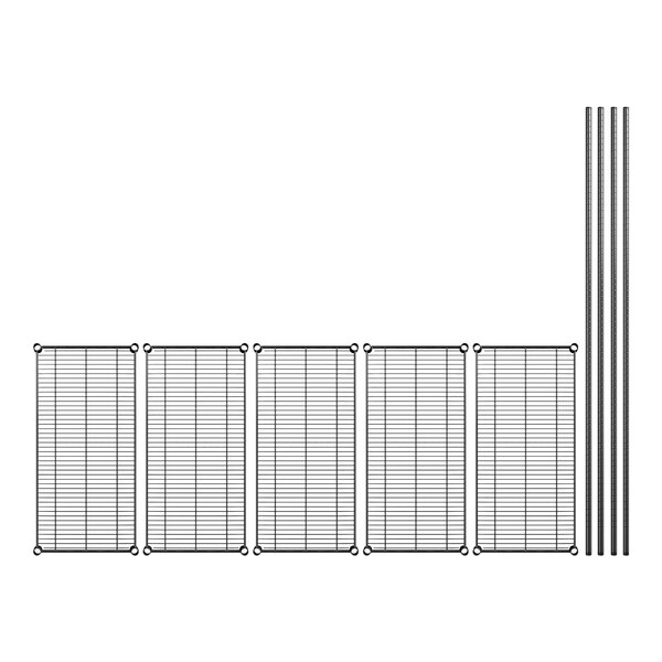 A black wire mesh shelf kit with metal rods.