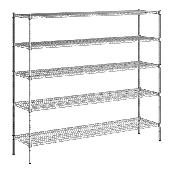 A wireframe of a Regency metal wire shelving unit with four shelves.