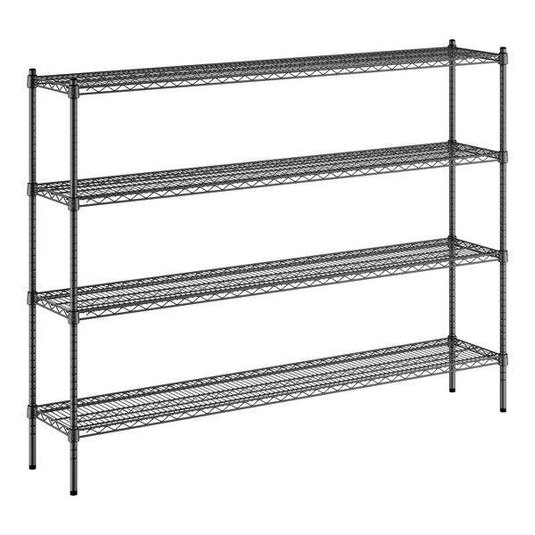 A black wire Regency shelving unit with four shelves.