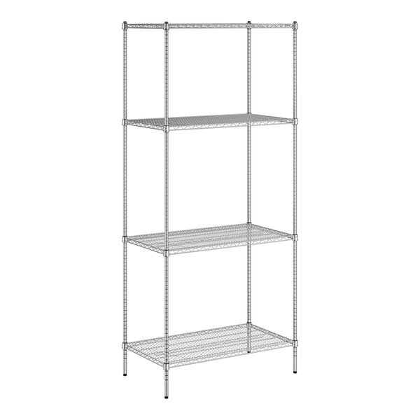 A Regency chrome wire shelving unit with four shelves.