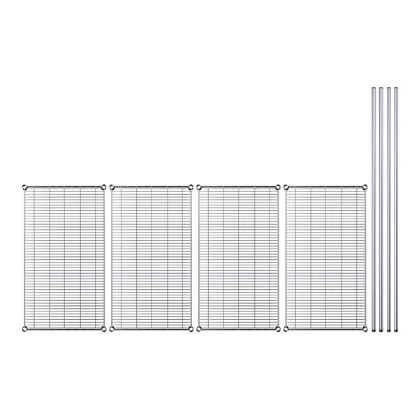 A close-up of a Regency chrome wire grid shelf panel.