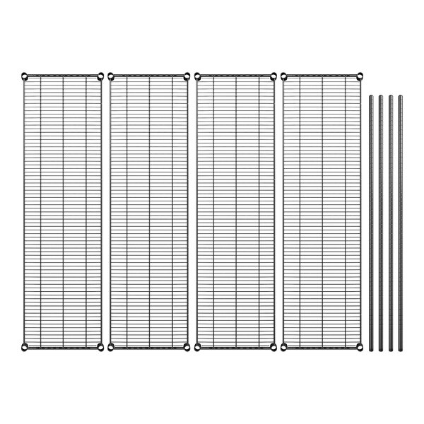 A group of black Regency wire shelves.