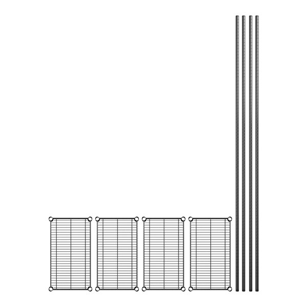 A diagram of a Regency black wire shelving kit with 4 shelves and 86" posts.