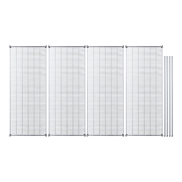 A close-up of a Regency chrome wire shelf grid.