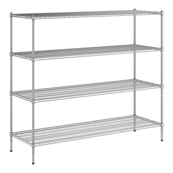 A wireframe of a Regency metal shelving unit with four shelves.