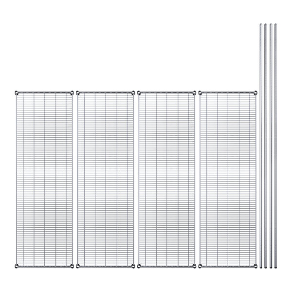 A close-up of a metal grid with metal rods.