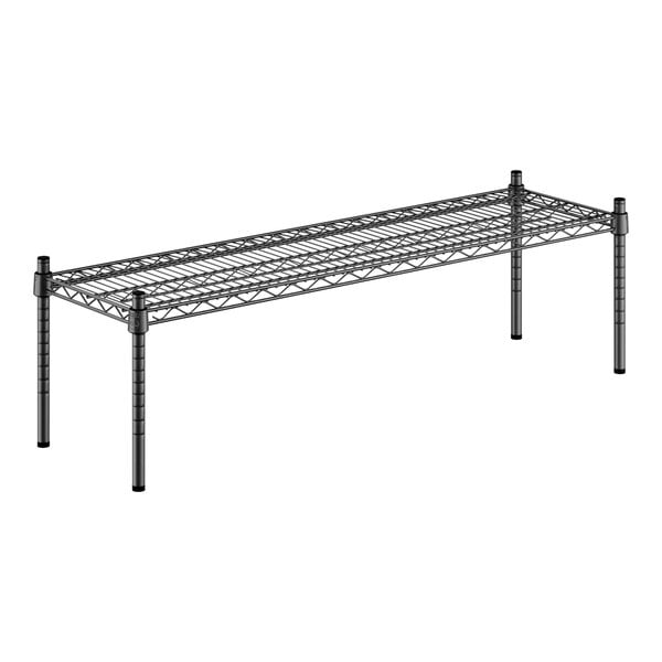 A black wire dunnage shelf with black wire posts.