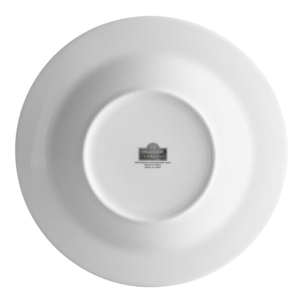 A plain white porcelain soup bowl viewed from the bottom.