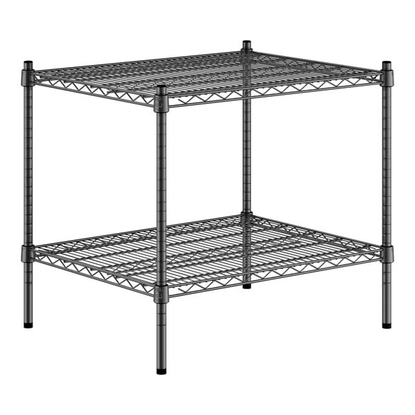 A black Regency wire shelving kit with two shelves.