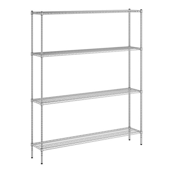 A wireframe of a Regency metal wire shelving unit with four shelves.