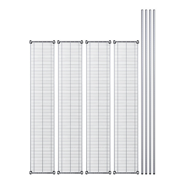 A set of four metal shelves on wheels.