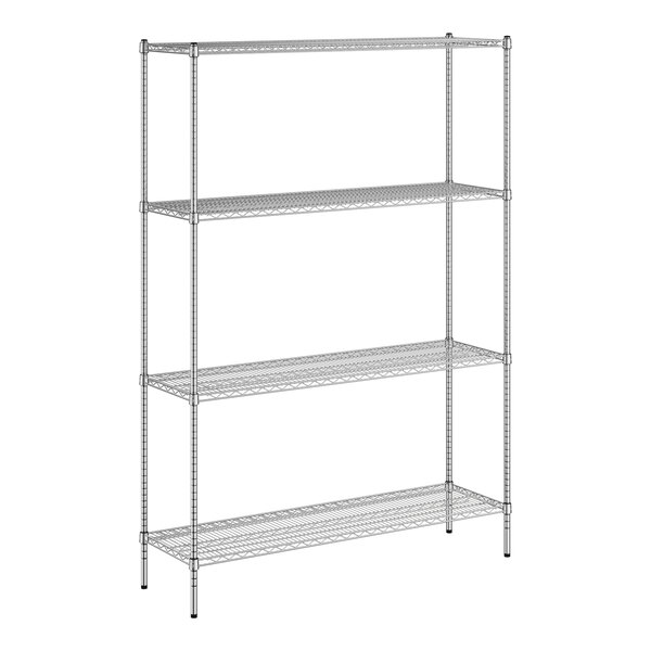 A wireframe of a Regency chrome wire shelf kit with four shelves.