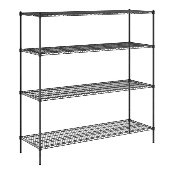 A black wire Regency shelving unit with four shelves.