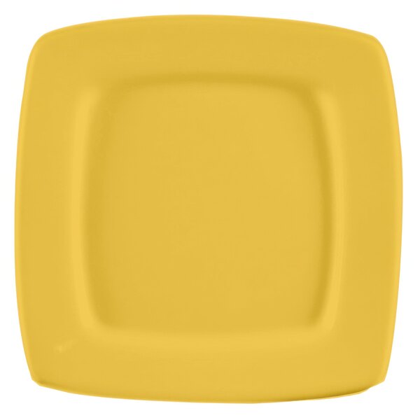 A yellow square CAC stoneware plate with a square edge.