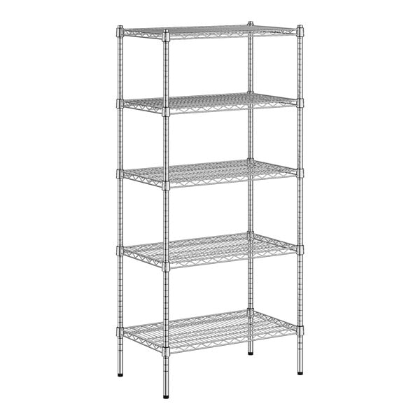 A wireframe of a Regency metal shelving unit with four shelves.