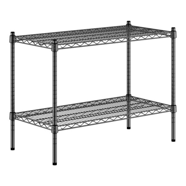 A Regency black metal wire shelving kit with two shelves.