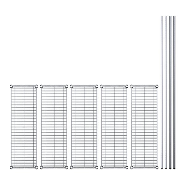 A Regency chrome wire shelving kit with metal rods and shelves.