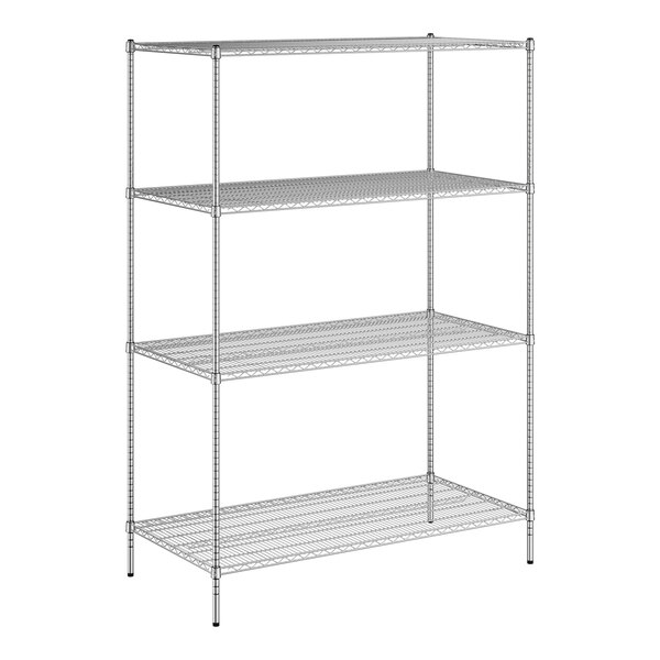 A Regency chrome wire shelving unit with four shelves.